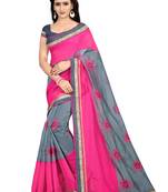 Pink embroidered chanderi saree with banglori blouse