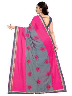 Pink embroidered chanderi saree with banglori blouse 3