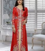 Red And Golden Embroidered Faux Georgette  And  Satin Stitched Islamic Kaftans