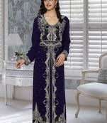 Navy Blue Embroidered Faux Georgette Stitched Islamic Kaftans
