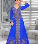 Blue Embroidered Faux Georgette Stitched Islamic Kaftans