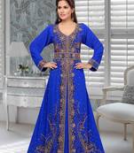 Royal Blue Embroidered Faux Georgette Stitched Islamic Kaftans