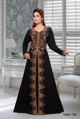 Black Embroidered Faux Georgette Stitched Islamic Kaftans 1