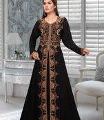 Black Embroidered Faux Georgette Stitched Islamic Kaftans