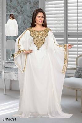 Off White Embroidered Faux Georgette Stitched Farasha 1
