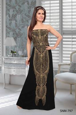 Black Embroidered Faux Georgette Stitched Fustan 1