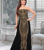 Black Embroidered Faux Georgette Stitched Fustan