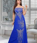 Blue Embroidered Faux Georgette Stitched Fustan