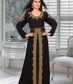 Black Embroidered Faux Georgette Stitched Islamic Kaftans