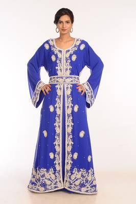 Royal Blue Georgette Hand Woven Stitched Islamic Kaftans 1