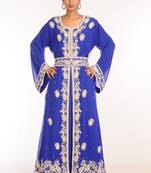 Royal Blue Georgette Hand Woven Stitched Islamic Kaftans
