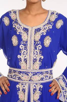 Royal Blue Georgette Hand Woven Stitched Islamic Kaftans 2