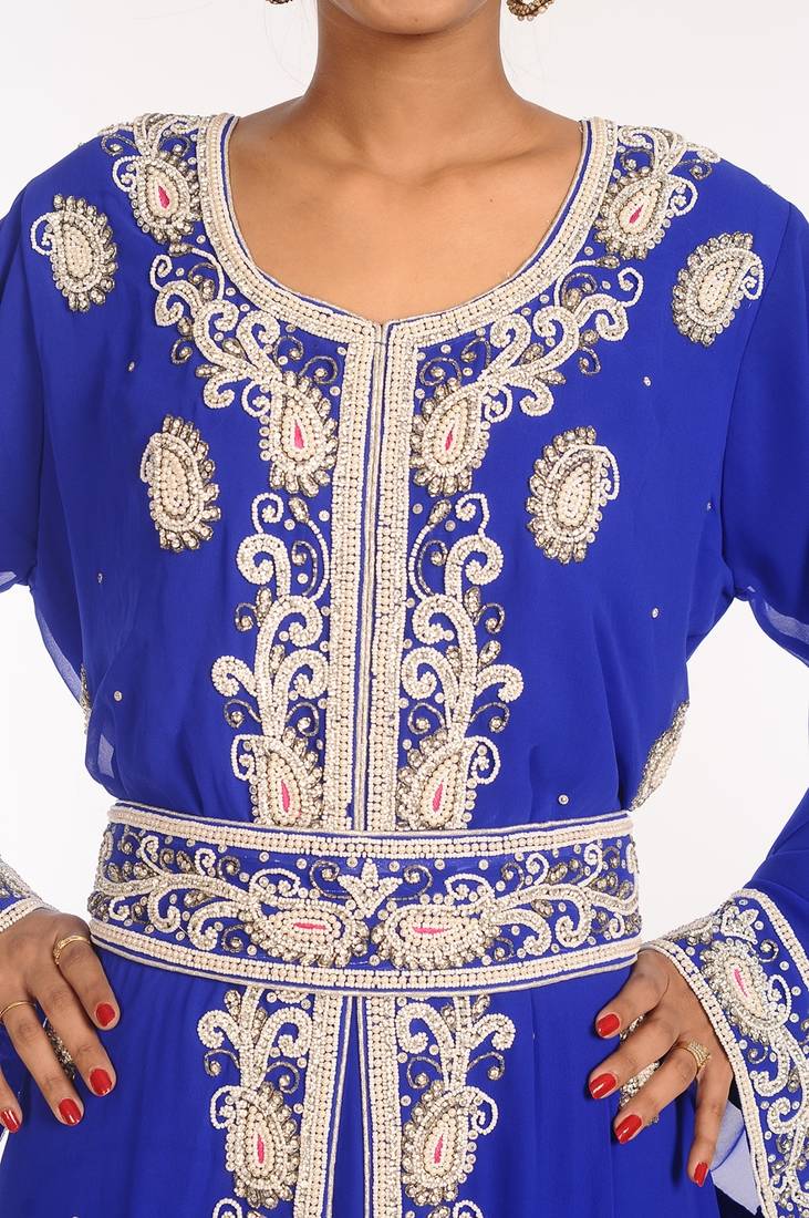 Royal Blue Georgette Hand Woven Stitched Islamic Kaftans