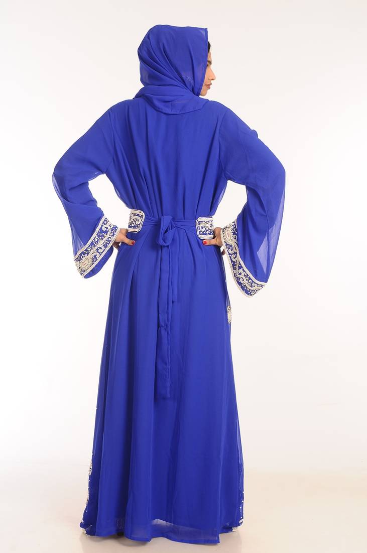 Royal Blue Georgette Hand Woven Stitched Islamic Kaftans