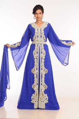 Royal Blue Georgette Hand Woven Stitched Islamic Kaftans 1
