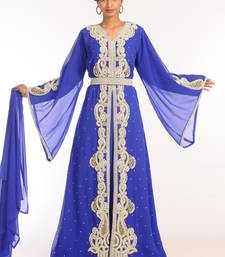 Royal Blue Georgette Hand Woven Stitched Islamic Kaftans