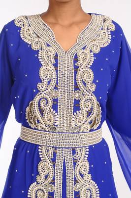 Royal Blue Georgette Hand Woven Stitched Islamic Kaftans 4