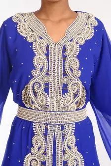 Royal Blue Georgette Hand Woven Stitched Islamic Kaftans