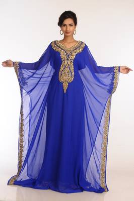 Royal Blue Georgette Hand Woven Stitched Islamic Kaftans 1