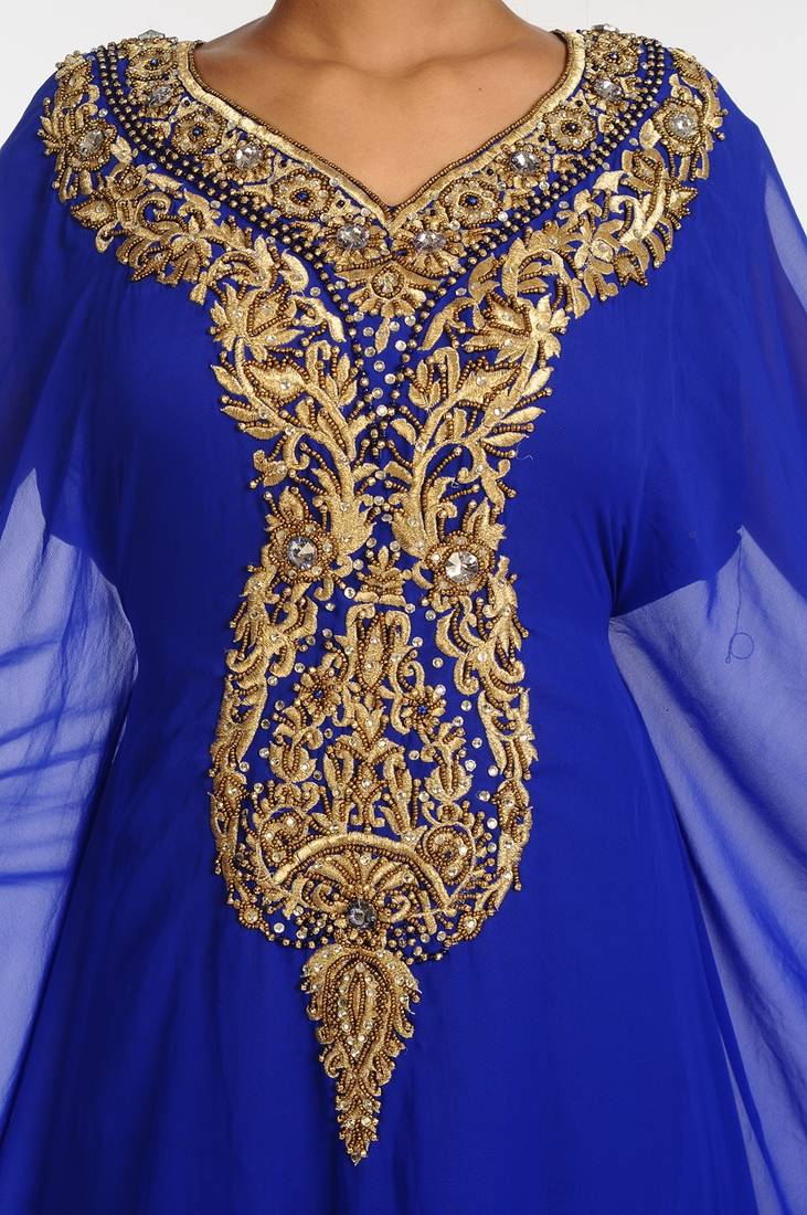 Royal Blue Georgette Hand Woven Stitched Islamic Kaftans