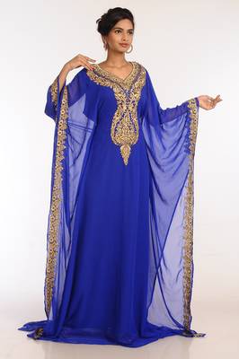 Royal Blue Georgette Hand Woven Stitched Islamic Kaftans 4