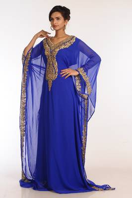 Royal Blue Georgette Hand Woven Stitched Islamic Kaftans 5