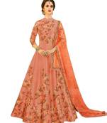 Peach embroidered silk Anarkali Suit