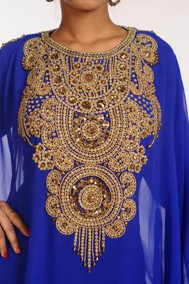 Royal Blue Georgette Hand Woven Stitched Islamic Kaftans 2