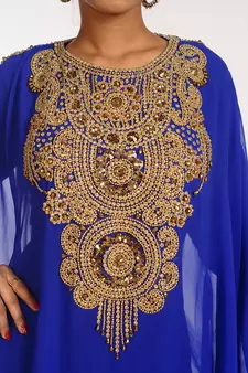 Royal Blue Georgette Hand Woven Stitched Islamic Kaftans