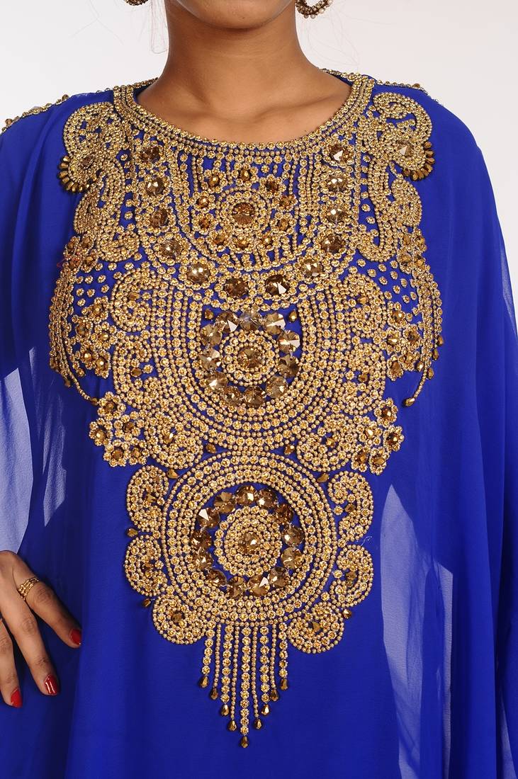 Royal Blue Georgette Hand Woven Stitched Islamic Kaftans