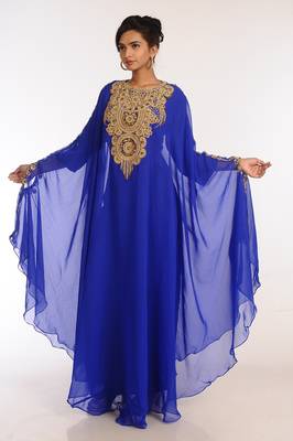 Royal Blue Georgette Hand Woven Stitched Islamic Kaftans 3