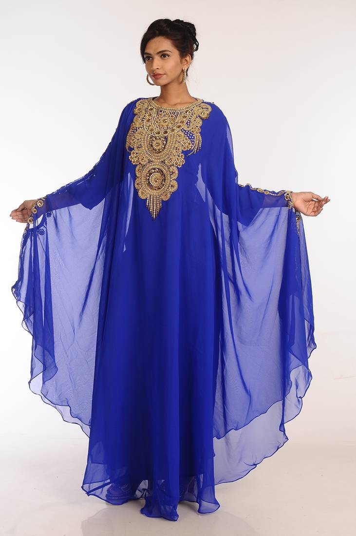 Royal Blue Georgette Hand Woven Stitched Islamic Kaftans