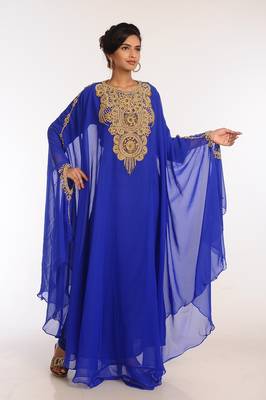 Royal Blue Georgette Hand Woven Stitched Islamic Kaftans 4