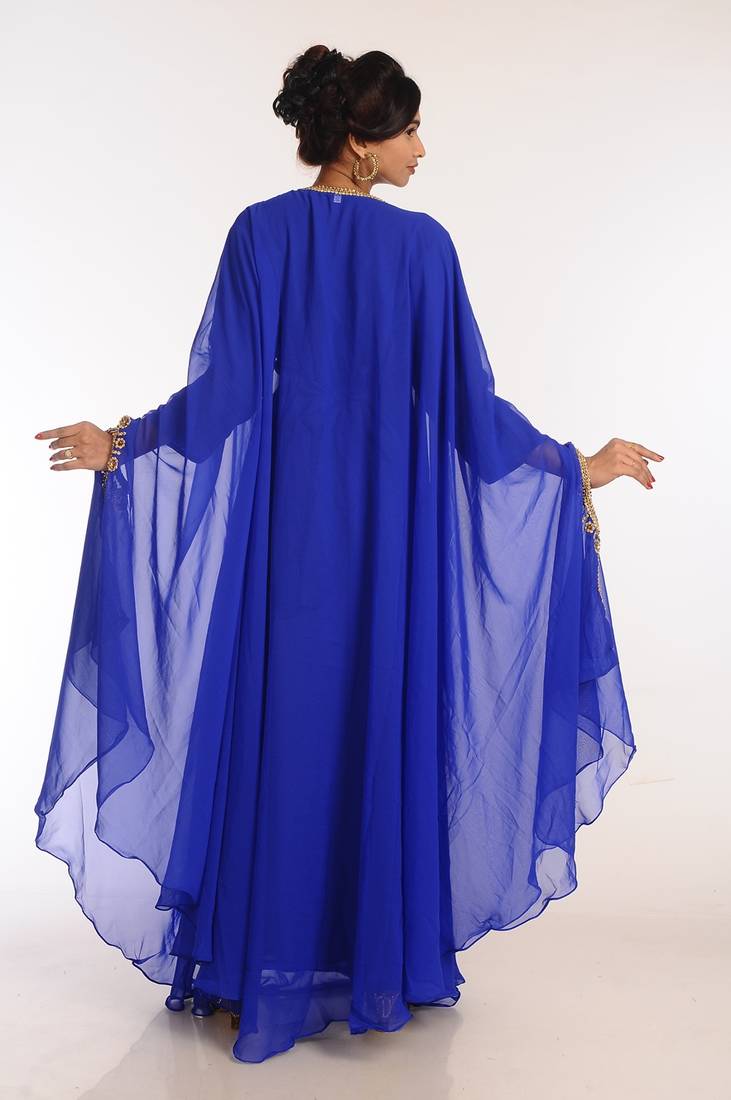 Royal Blue Georgette Hand Woven Stitched Islamic Kaftans