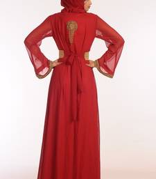 Maroon Georgette Hand Woven Stitched Islamic Kaftans