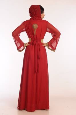 Maroon Georgette Hand Woven Stitched Islamic Kaftans 2