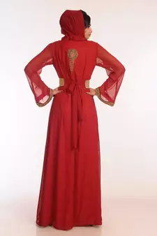 Maroon Georgette Hand Woven Stitched Islamic Kaftans