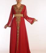 Maroon Georgette Hand Woven Stitched Islamic Kaftans