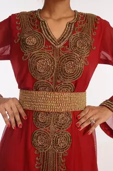 Maroon Georgette Hand Woven Stitched Islamic Kaftans