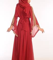 Maroon Georgette Hand Woven Stitched Islamic Kaftans