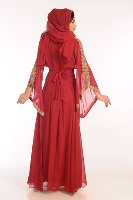 Maroon Georgette Hand Woven Stitched Islamic Kaftans 2