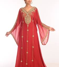 Maroon Georgette Hand Woven Stitched Islamic Kaftans