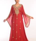Maroon Georgette Hand Woven Stitched Islamic Kaftans