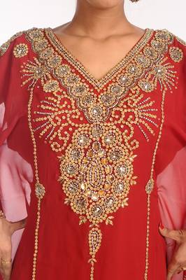 Maroon Georgette Hand Woven Stitched Islamic Kaftans 2