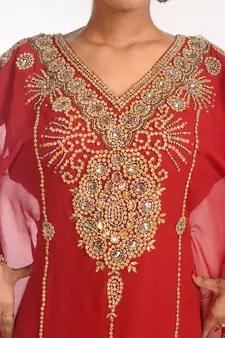 Maroon Georgette Hand Woven Stitched Islamic Kaftans