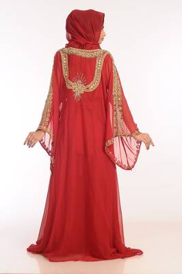 Maroon Georgette Hand Woven Stitched Islamic Kaftans 5