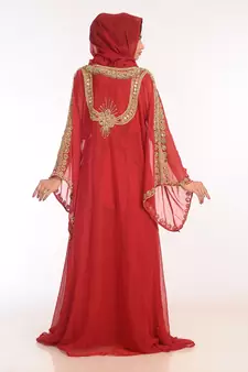 Maroon Georgette Hand Woven Stitched Islamic Kaftans