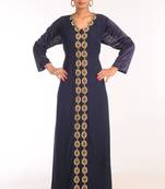 Navy Blue Georgette Hand Woven Stitched Islamic Kaftans
