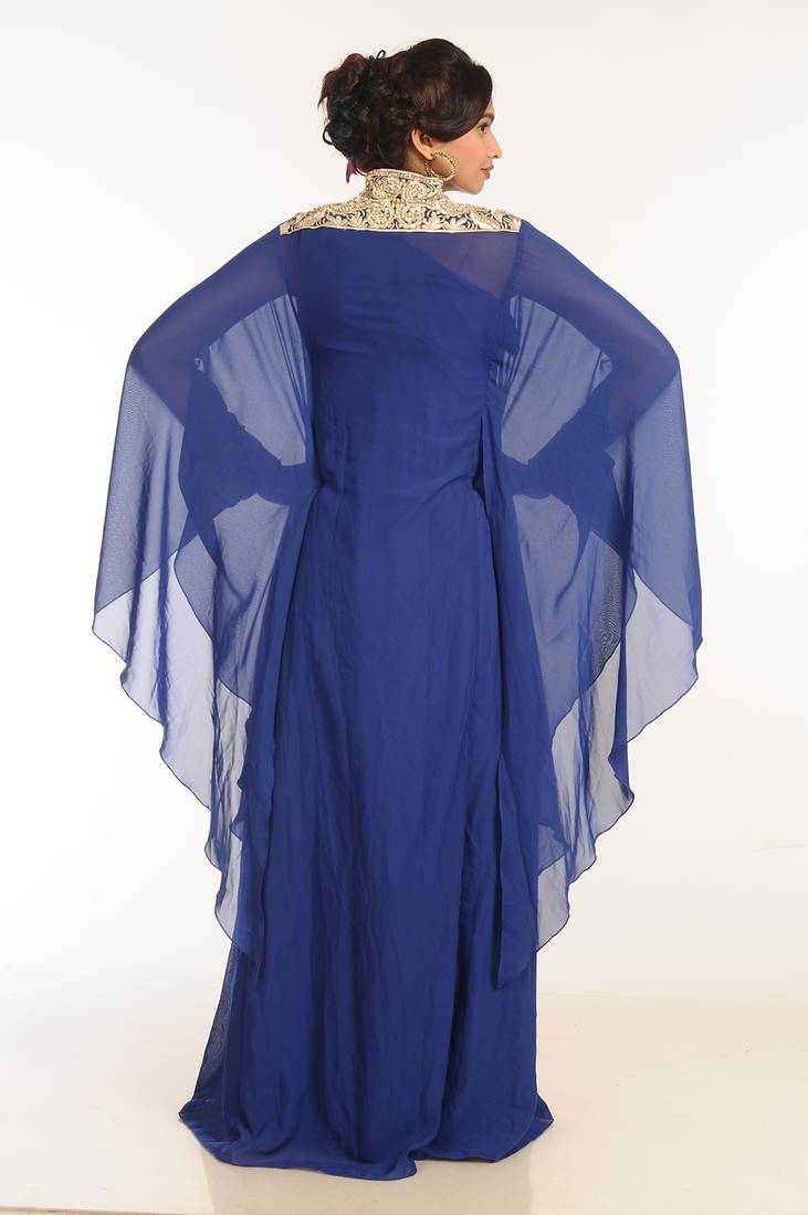 Navy Blue Georgette Hand Woven Stitched Islamic Kaftans