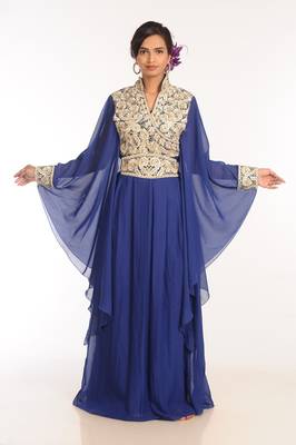 Navy Blue Georgette Hand Woven Stitched Islamic Kaftans 1